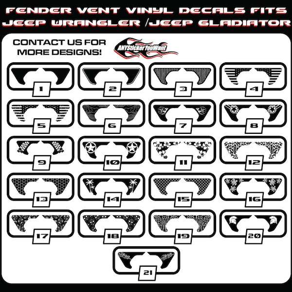 x2 Fender Vent Vinyl Decal Sticker Fits Jeep Wrangler JL/Jeep Gladiator JT 2018-2026