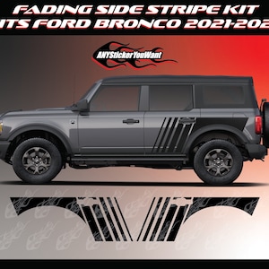 x2 Fading Side Stripe Kit Vinyl Decals Fits Ford Bronco 2021-2023 (4 Door)