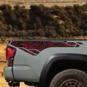 2 Tone Topographic Bedside Vinyl Graphic Decals Fits Toyota Tacoma 2016-2023