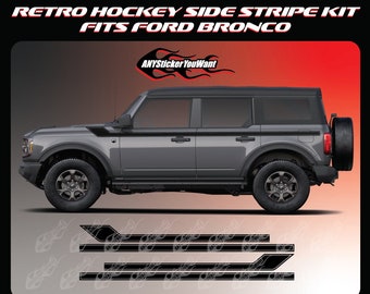 x2 Retro Hockey Side Stripe Kit Vinyl Decals Fits Ford Bronco (4 Door)