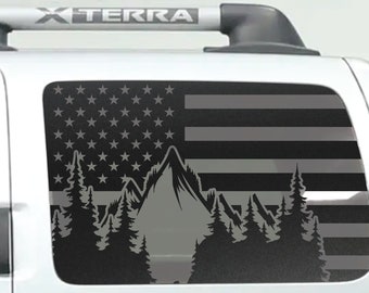 USA American Flag Mountain & Trees Vinyl Decal Window Sticker Fits ANY Vehicle