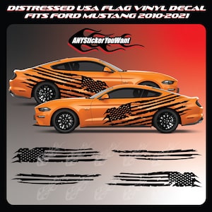 Full Body Distressed USA Flag Side Graphic Vinyl Decal Fits Ford Mustang 2010-2021