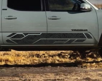 Topographic Side Skirt Vinyl Graphic Decals Fits Toyota Tacoma 2016-2023