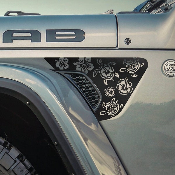 Sea Turtle Hibiscus Flower Fender Vent Vinyl Decal Stickers Fits Jeep Wrangler JL/Jeep Gladiator JT 2018-2024