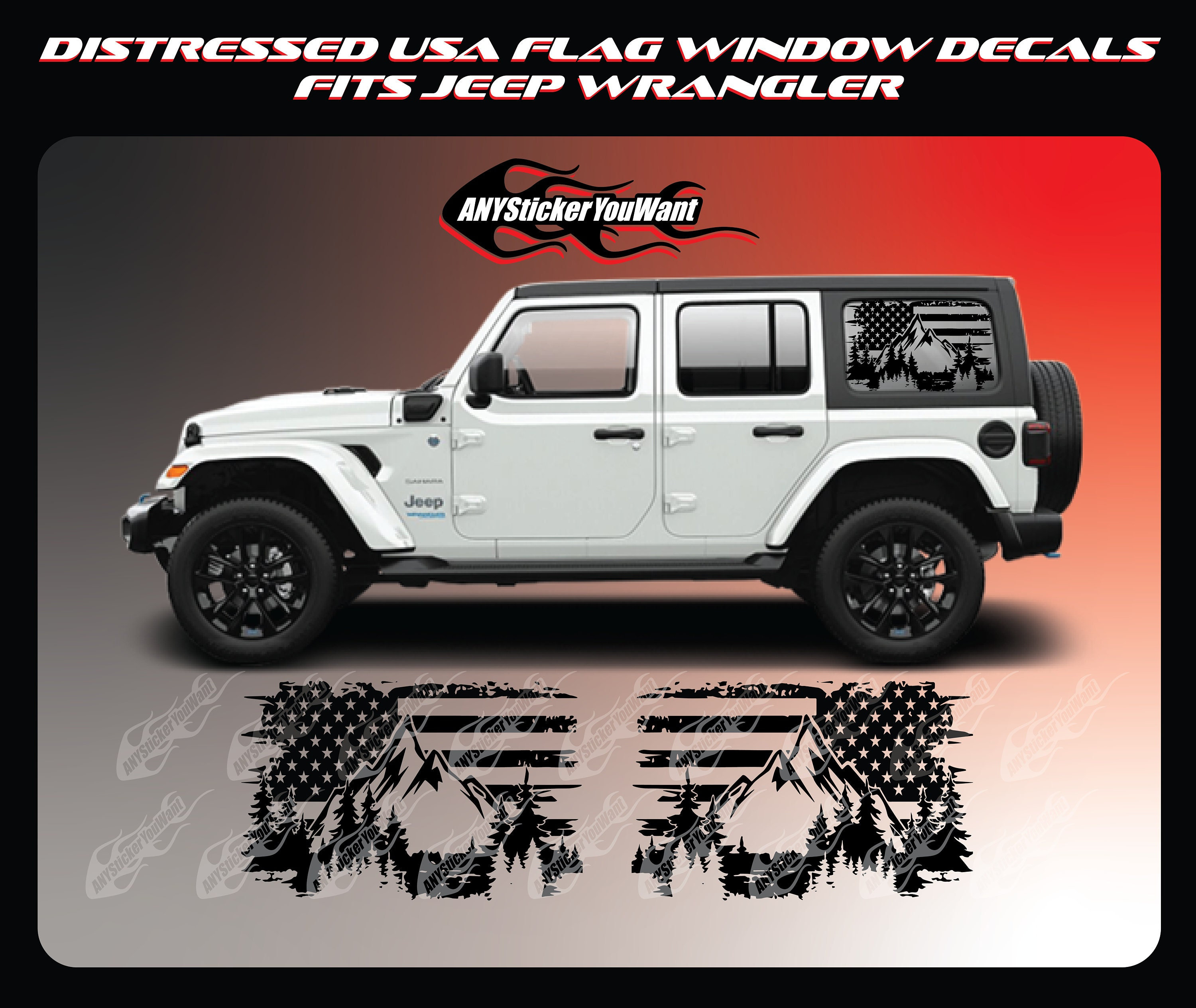 Distressed American Flag & Mountains Window Decals Fits Jeep - Etsy