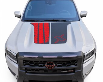 Vinilo adhesivo de dos tonos en negro para el capó, compatible con Nissan Frontier 2022-2026.