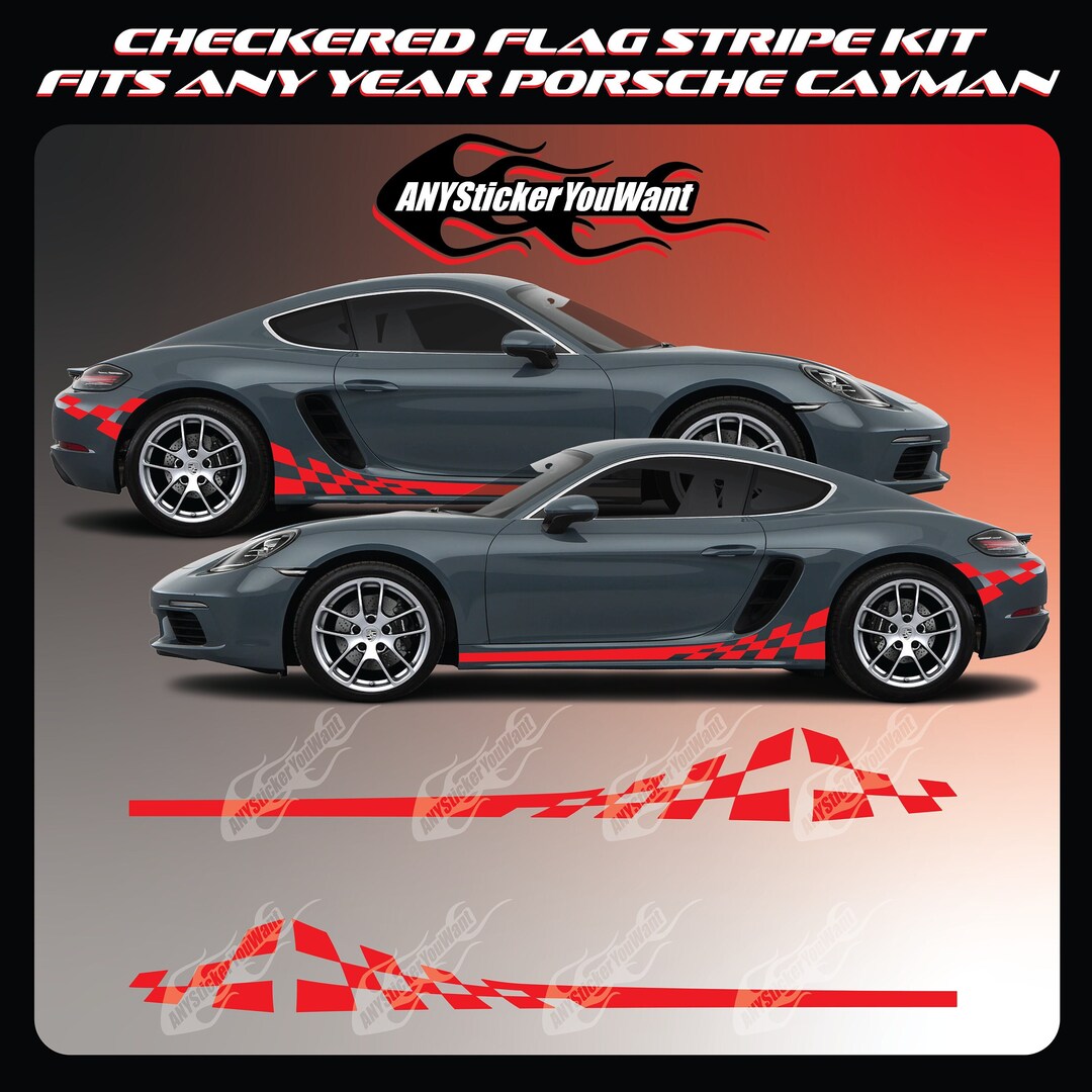 Checkered Flag Side Stripe Kit Graphic Vinyl Decal Fits Porsche Cayman ...