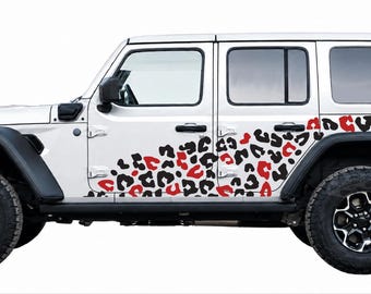 2 calcomanías de vinilo laterales con estampado de leopardo de dos tonos, compatibles con Jeep Wrangler 2018-2026.