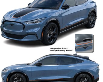 Calcomanías de vinilo Mach Sonic para capó, tapa trasera y franjas laterales, compatibles con Ford Mustang Mach-E 2021-2026.