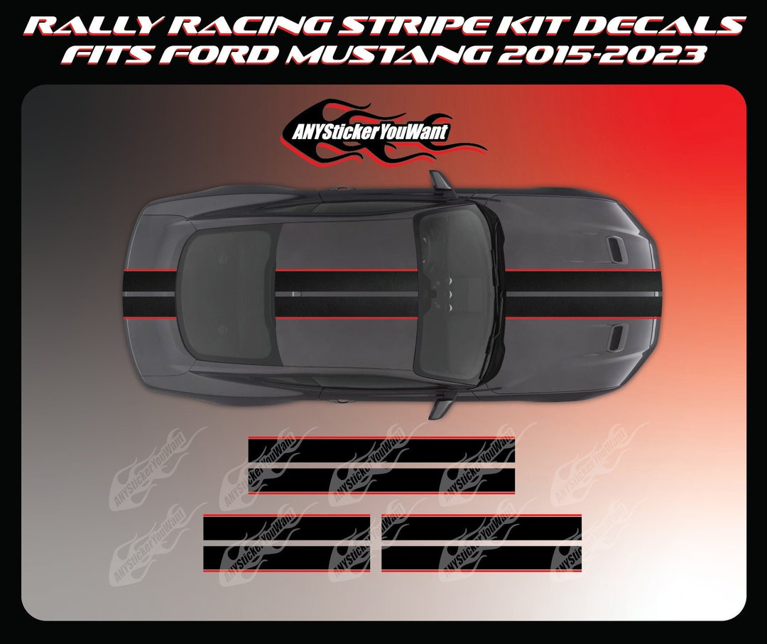 2 Tone Rally Racing Stripe Kit Vinyl Decals Fits Ford Mustang 2015-2023 ...