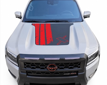 Vinilo adhesivo de dos tonos en negro para el capó, compatible con Nissan Frontier 2022-2026.