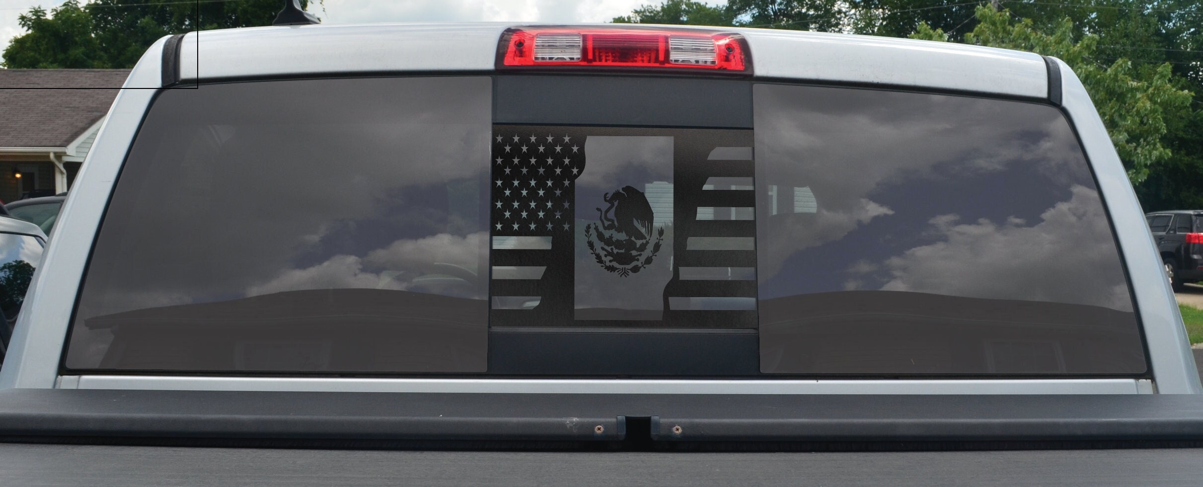USA American Flag Rear Sliding Window Vinyl Decal For 2010 Chevy Silverado – Matte Black 11"x14.8"