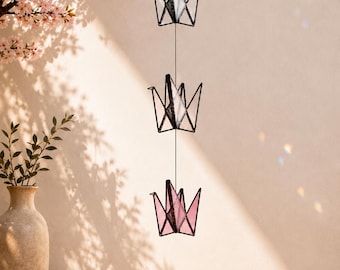 Kranich-Mobile aus Buntglas – Handgefertigter japanischer Glücksvogel