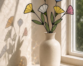 Handgemachtes Glasmalerei-Wildblumenarrangement | Bunte Florale Glaskunst