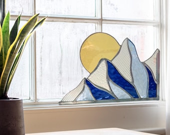 Blue Ridge Mountain Stained Glass Corner Panel: Winter Scape