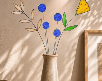 Op maat gemaakt botanisch arrangement van gebrandschilderd glas | Handgemaakte glazen bloemen | Boeket voor altijd | Unieke woondecoratie