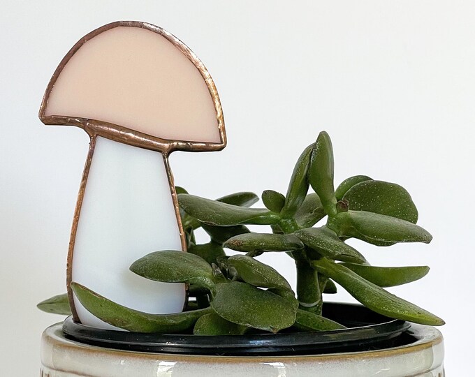 Blush Pink Mushroom Plant Stake or Sun Catcher