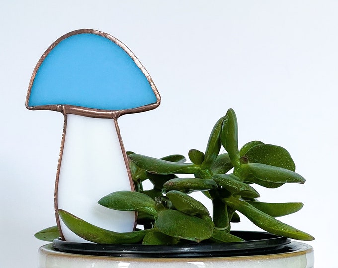 Glacier Blue Mushroom Plant Stake or Sun Catcher