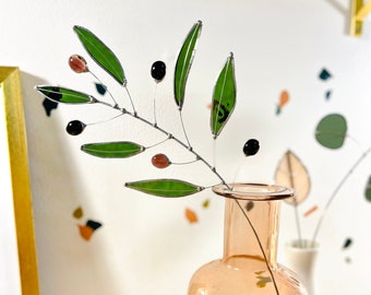 Glass Olive Branch Stem//Stained Glass Art//Glass Floral Arrangement