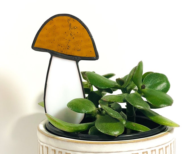 Amber Mushroom Plant Stake or Sun Catcher