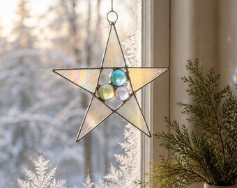 Weihnachtsschmuck-Set aus Buntglas | Weihnachtsstern-Set
