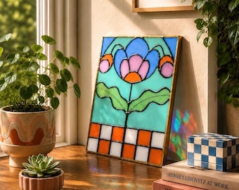 Buntglasfenster mit Schachbrettmuster | Kunst der Mitte des 20. Jahrhunderts