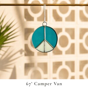 Stained Glass Peace Sign for Camper Window | Retro RV Decor | Handmade Peace Sign Suncatcher | Vintage Trailer Gift | Boho Window Hanging 67 Camper Van