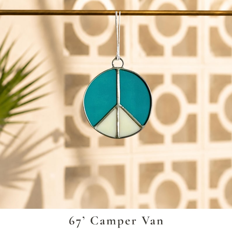 Stained Glass Peace Sign for Camper Window | Retro RV Decor | Handmade Peace Sign Suncatcher | Vintage Trailer Gift | Boho Window Hanging 67 Camper Van