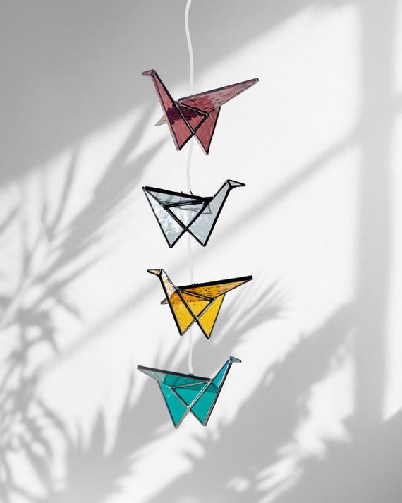 Stained Glass Origami Crane Suncatchers