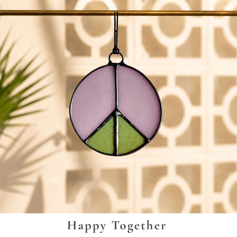 Stained Glass Peace Sign for Camper Window | Retro RV Decor | Handmade Peace Sign Suncatcher | Vintage Trailer Gift | Boho Window Hanging Happy Together