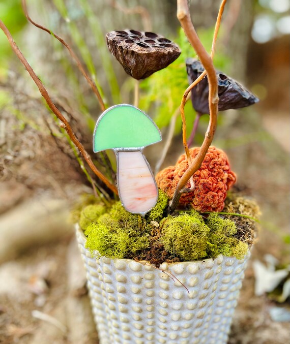 Mint Green Mushroom Plant Stake