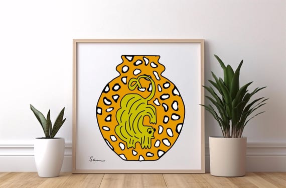 Orange Leopard Vase Art Print