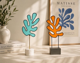 Matisse Inspired Stained Glass Sculpture: Modern Abstract Table Art