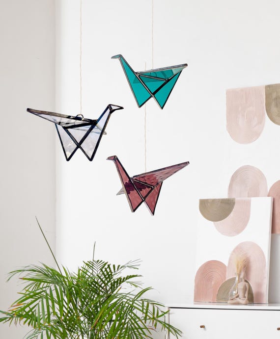 Stained Glass Origami Crane Suncatchers