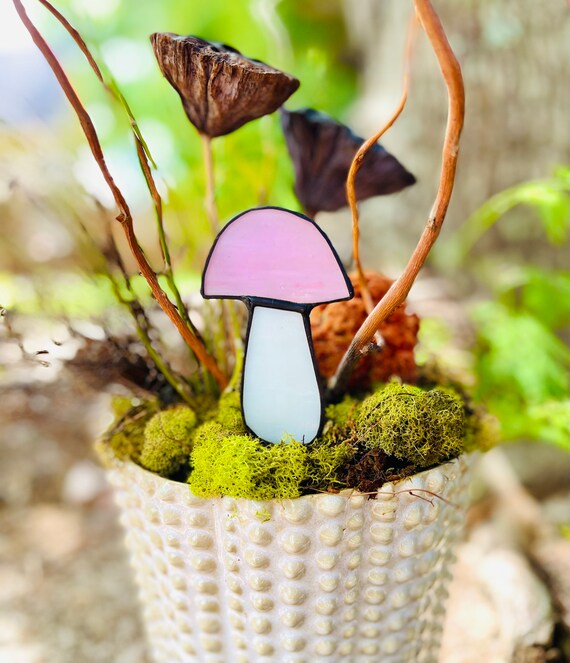 Pink Mushroom Plant Stake or Sun Catcher