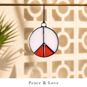 Stained Glass Peace Sign for Camper Window | Retro RV Decor | Handmade Peace Sign Suncatcher | Vintage Trailer Gift | Boho Window Hanging Peace & Love