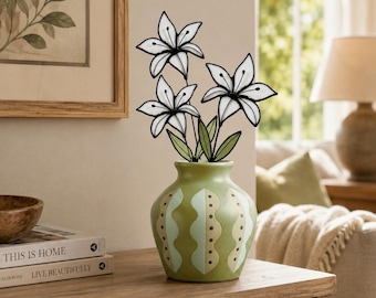 Weiße Lilie Buntglas Blütenstiel | Florale minimale Glaskunst