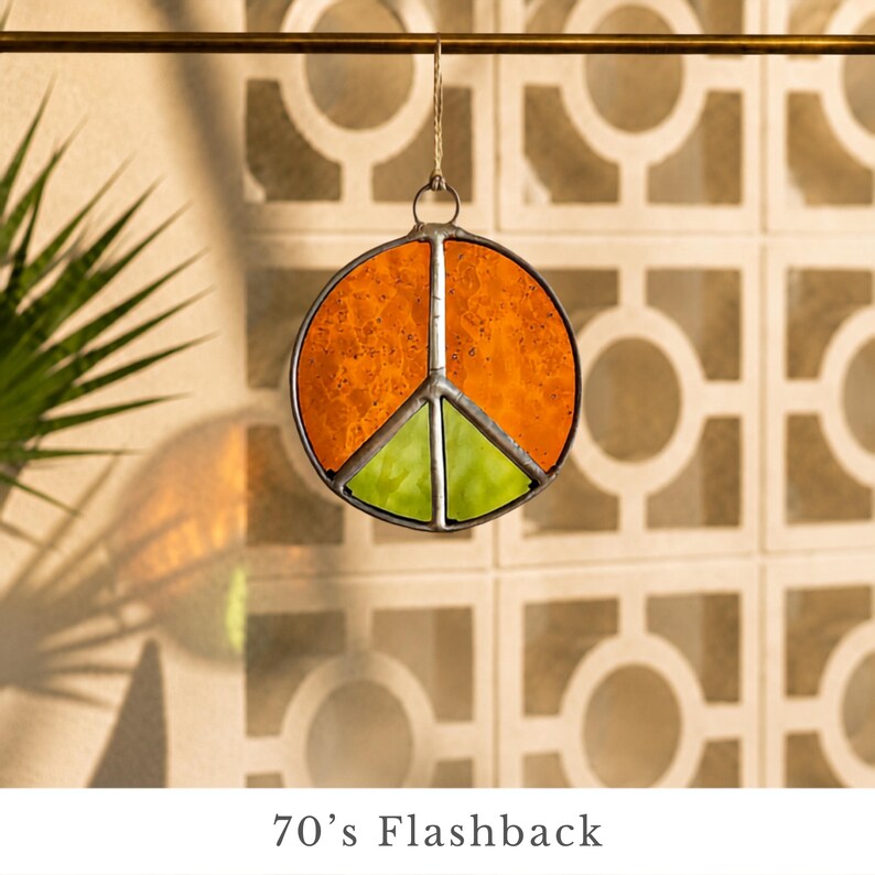 Stained Glass Peace Sign for Camper Window | Retro RV Decor | Handmade Peace Sign Suncatcher | Vintage Trailer Gift | Boho Window Hanging 70s Flashback