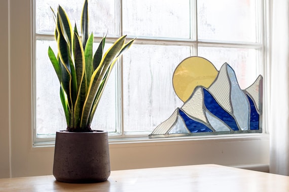 Stained Glass Winter Mountain Scape