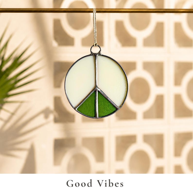 Stained Glass Peace Sign for Camper Window | Retro RV Decor | Handmade Peace Sign Suncatcher | Vintage Trailer Gift | Boho Window Hanging image 15