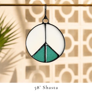 Stained Glass Peace Sign for Camper Window | Retro RV Decor | Handmade Peace Sign Suncatcher | Vintage Trailer Gift | Boho Window Hanging 58 Shasta