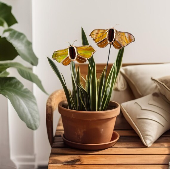 Stained Glass Moth Plant Stake