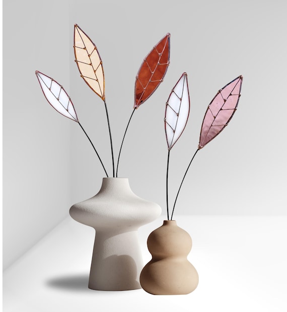 Mauve Earth Tone Glass Leaf Plant Stake Collection