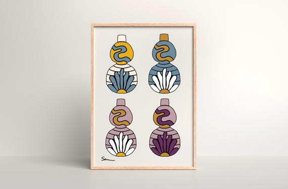Boho Floral Pottery Vases Print