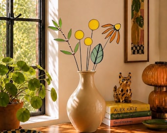 Curated Stained Glass Wildflower Arrangement | Handmade Glass Flower Bouquet | Forever Flowers | Gardener Gift