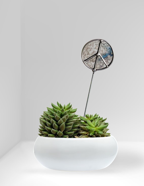Mirror Peace Sign Plant Stake