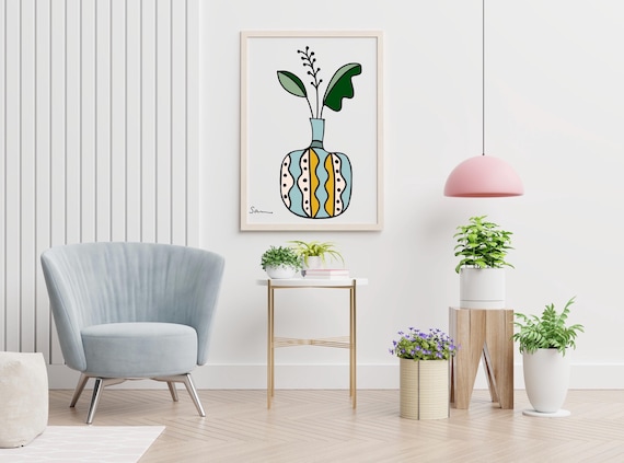 Tropical Leaf Pottery Vase Print