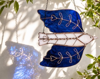 Suncatcher – Glasmalerei – Glasmalerei-Vogel und Vogel Skandinavisch inspiriertes Weihnachtsdekor