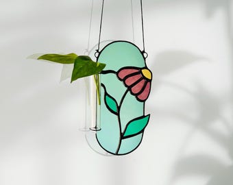 Station de multiplication d'échinacées en vitrail//Porte-plante hydroponique//Vase à boutons suspendus//Attrape-soleil Echinesea