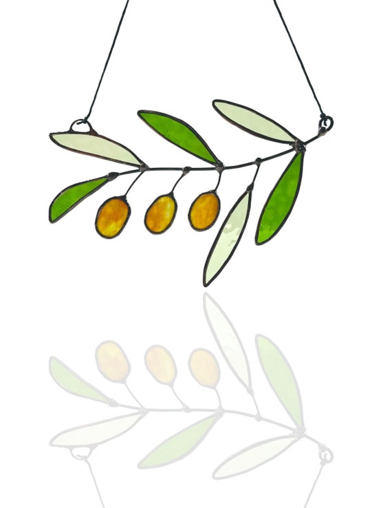 Glass Spanish Olive Branch Suncatcher
